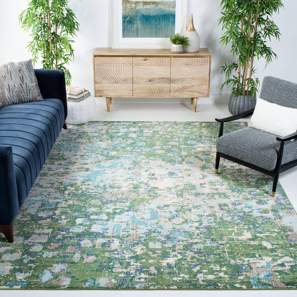 SAFAVIEH Madison Candelario Abstract Polka Dots Area Rug, Green/Turquoise, 10' x 14'