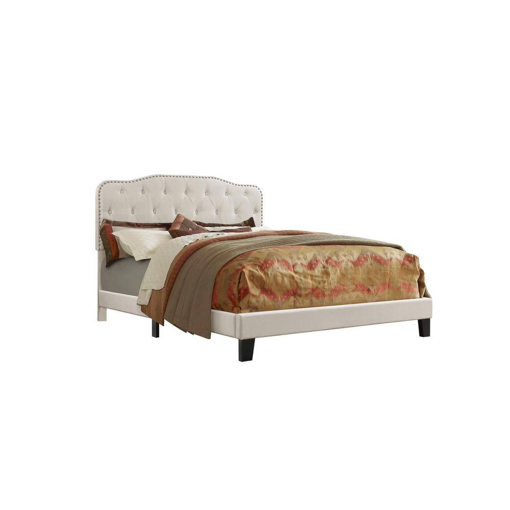 Premier Urban Loft Twin Panel Bed in Fog Beige Linen with Nailhead Trim