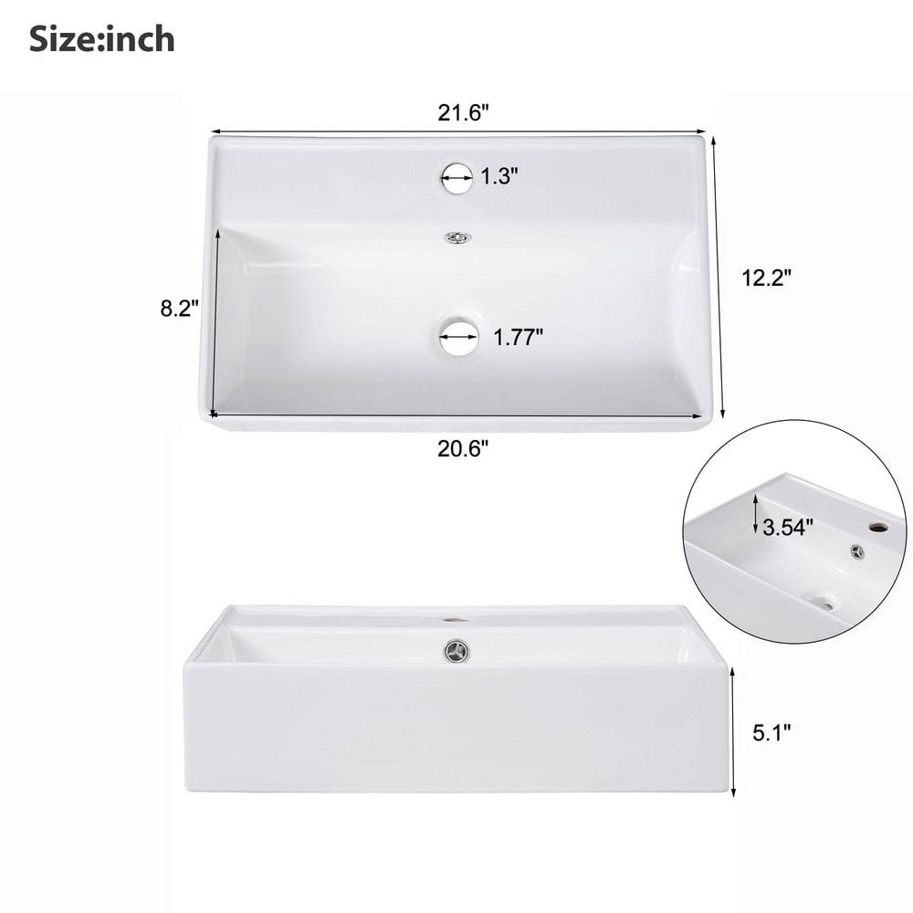 White Ceramic Rectangular Bathroom Sink with Anti-Spill Hole