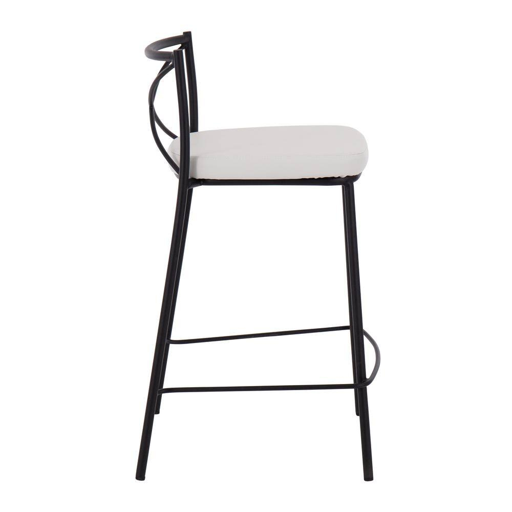 Modern Charlotte 25" Contemporary Fixed-Height Counter Stool In Black Metal And White Faux Leather - Set Of 2