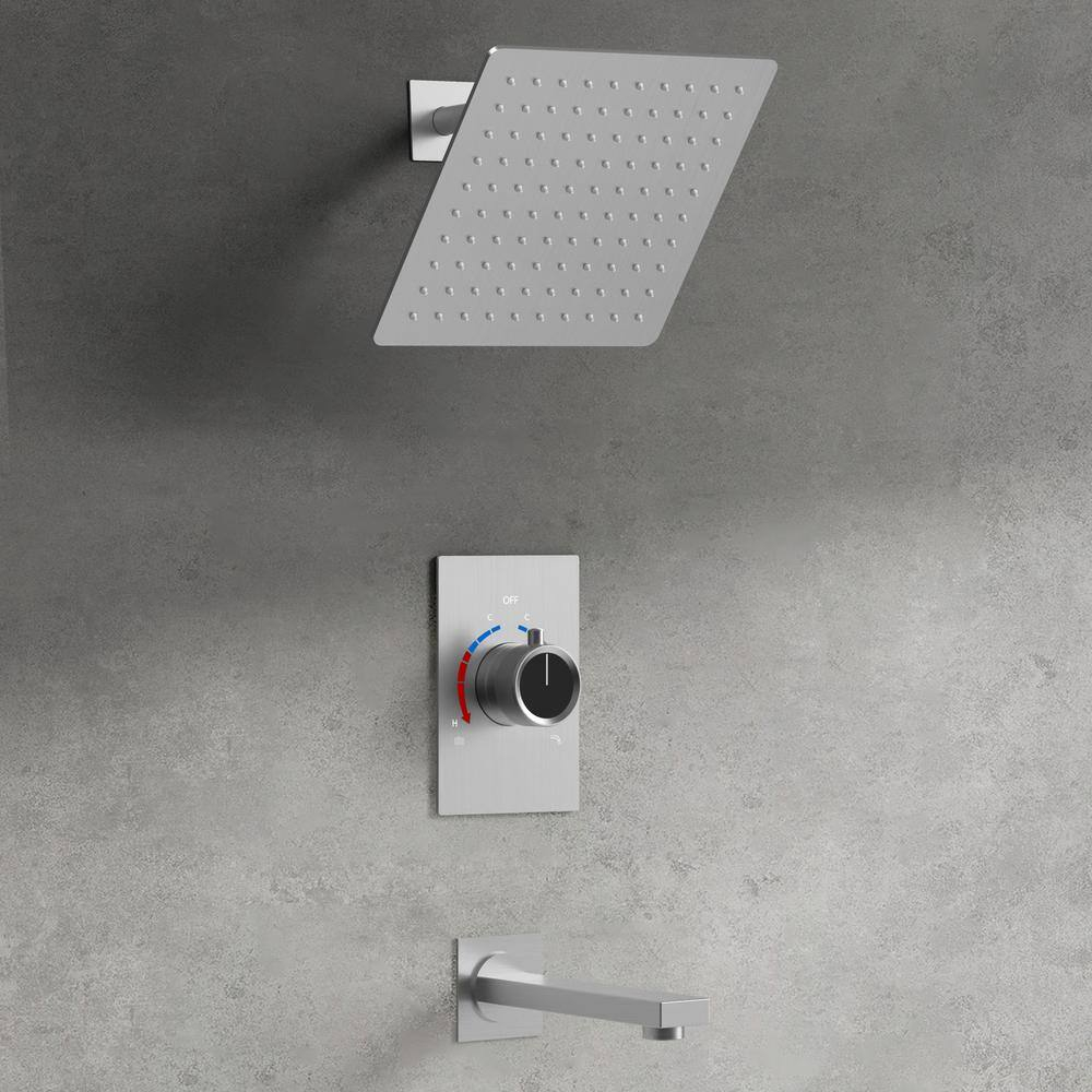 GRANDJOY 8 inch Rain Single Handle 2-Spray Shower Head System with Wall Mount Faucet Spout, Anti Scald Valve - Brushed Nickel