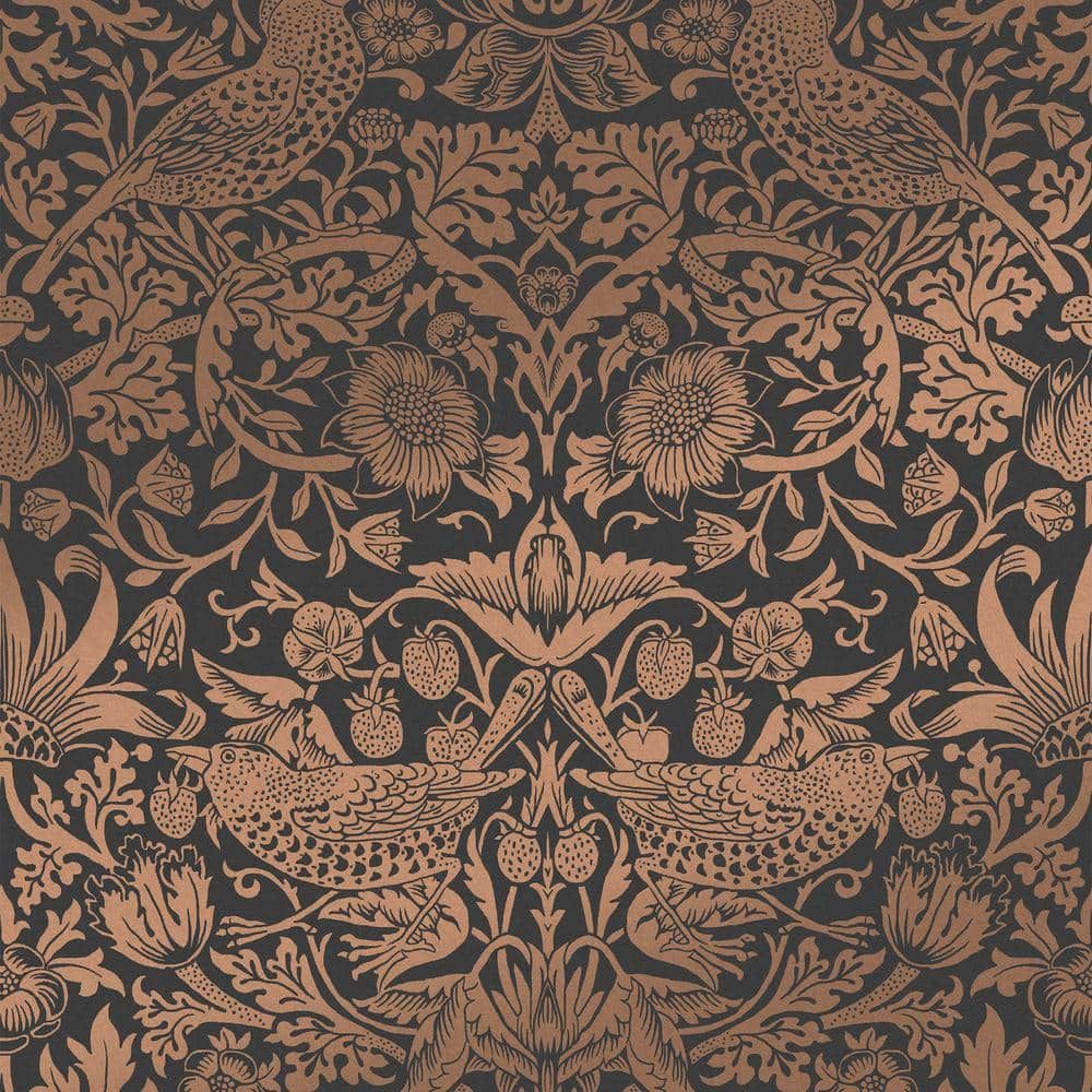 William Morris at Home Strawberry Thief Fibrous Charcoal Wallpaper