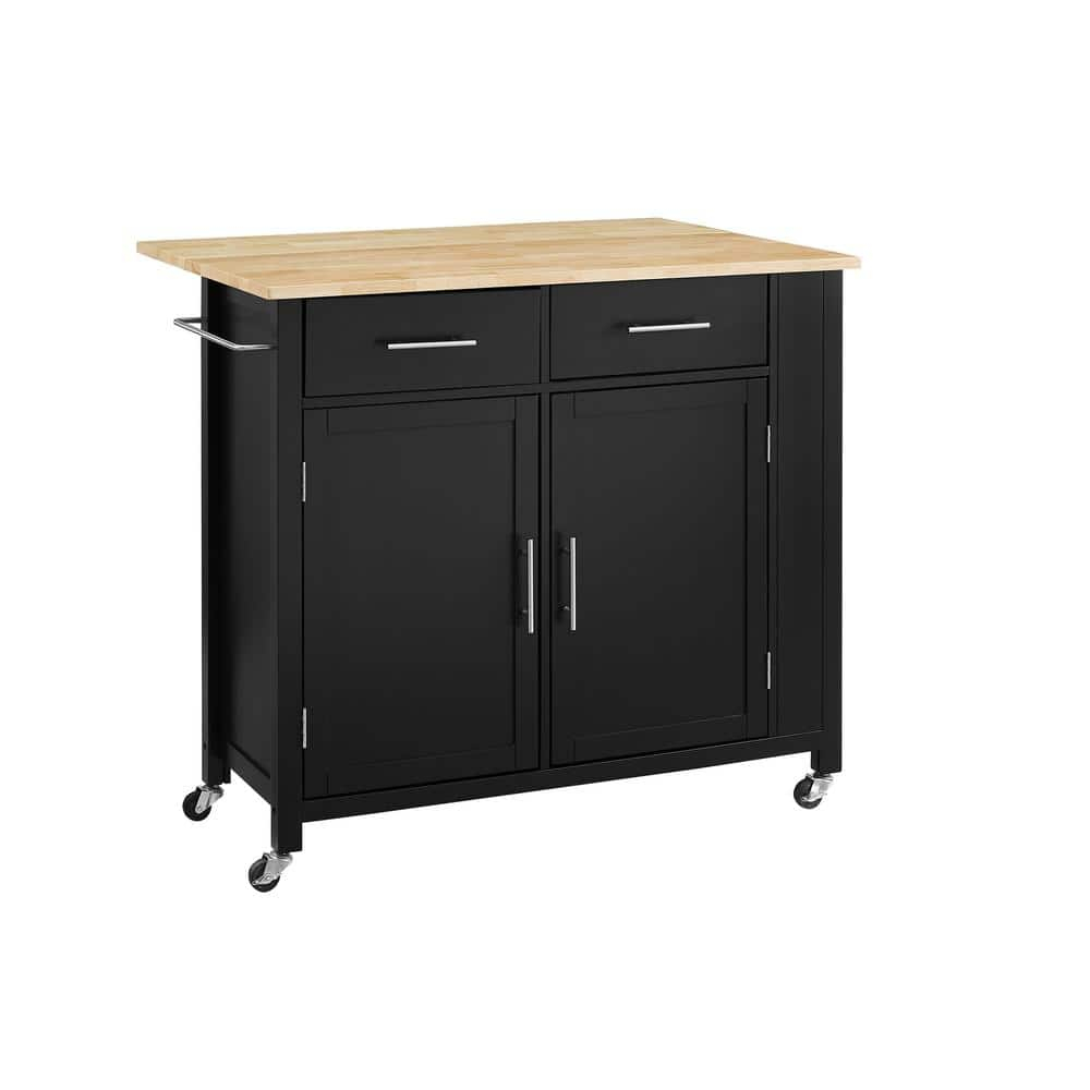 Crosley Furniture Savannah Wood Top Drop Leaf Kitchen Island/Cart in Black