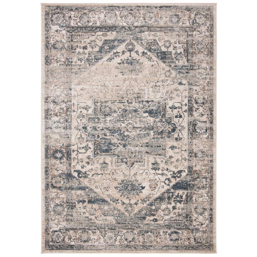 SAFAVIEH Oregon Augustine Floral Bordered Area Rug, Ivory/Blue, 9' x 12'