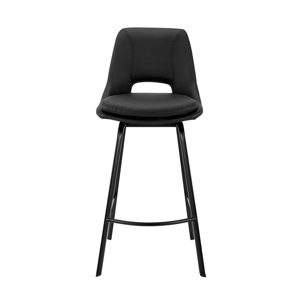 Armen Living Indoor Carise Black Faux Leather and Black Metal Swivel 30" Bar Stool