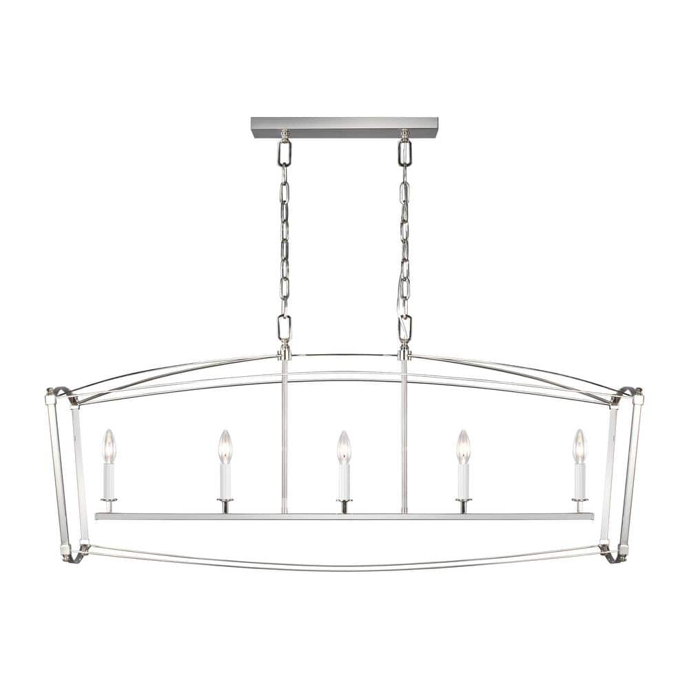 Polished Nickel 5-Light Linear Chandelier with Candelabra Bulbs