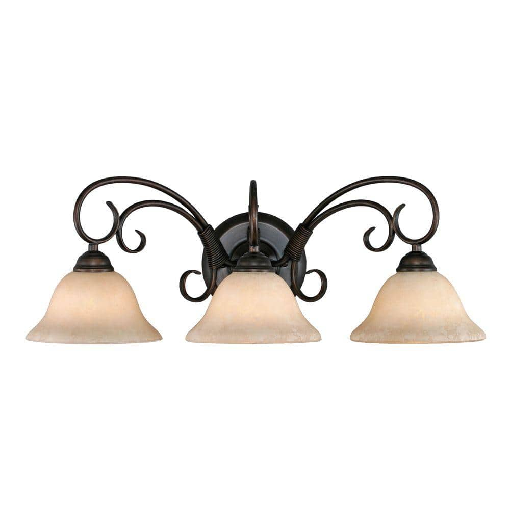 Golden Lighting Homestead 3-Light Vanity Light in Rubbed Bronze with Tea Stone Glass