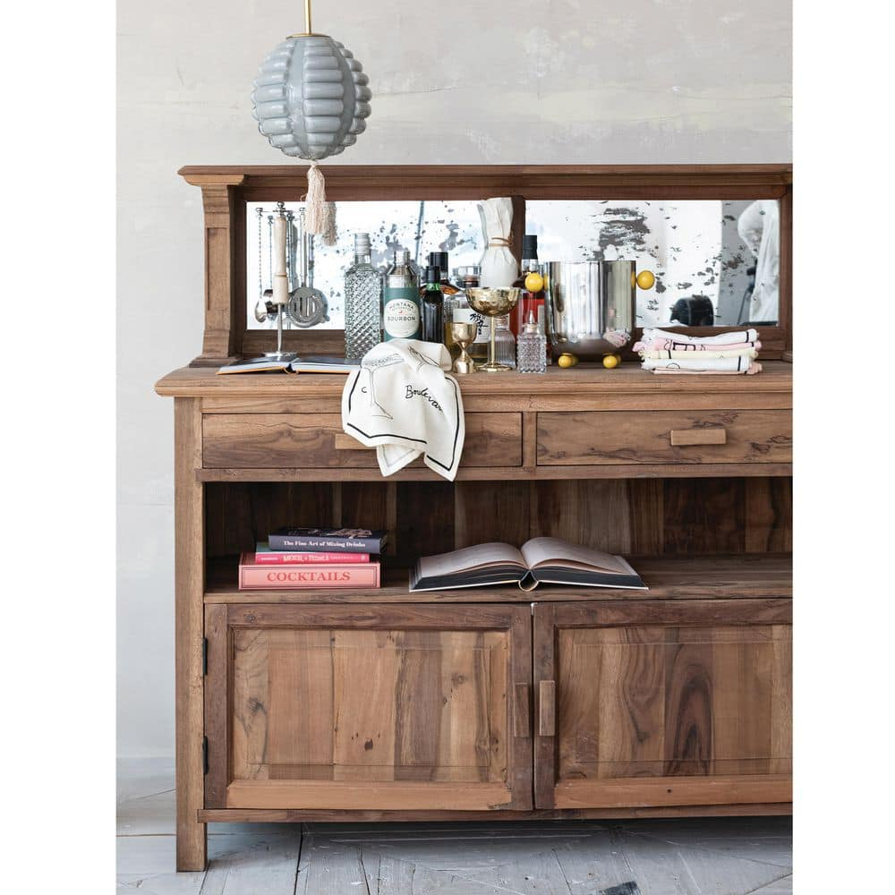 Natural Reclaimed Wood Sideboard with Antique Mirrored Back