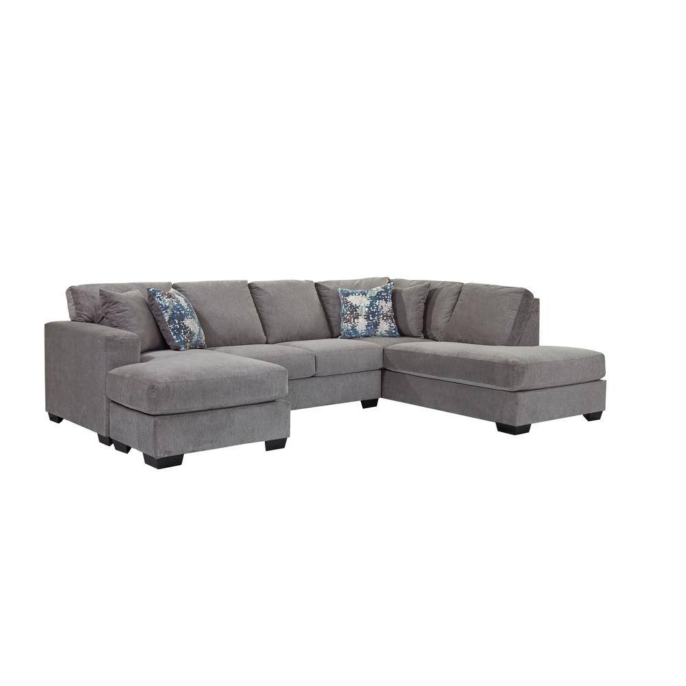 American Furniture Classics Graphite U Shaped Sectional with 4 Throw Pillows