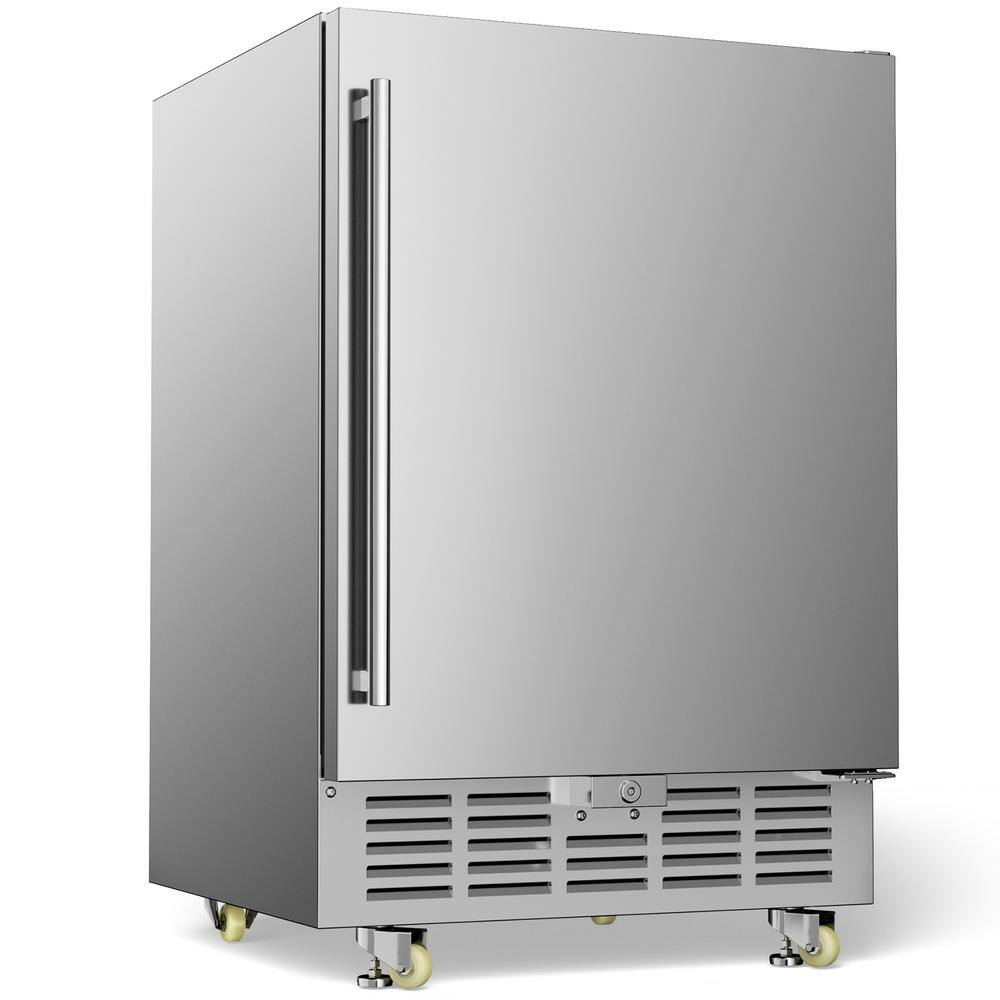 Rocita 24 Inch Outdoor Beverage Refrigerator Built-in and Freestanding Beverage Cooler with Safety Lock/Wheels 180 Cans