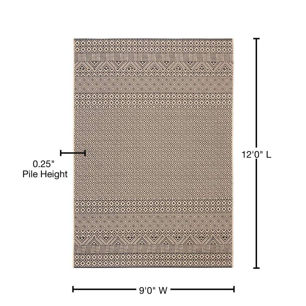 SAFAVIEH Courtyard Naomi Aztec Indoor/Outdoor Area Rug, 9' x 12', Beige/Black