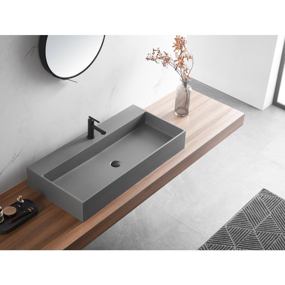 40 in. Wall-Mount or Countertop Install, Bathroom Sink with Single Faucet Hole in Matte Gray