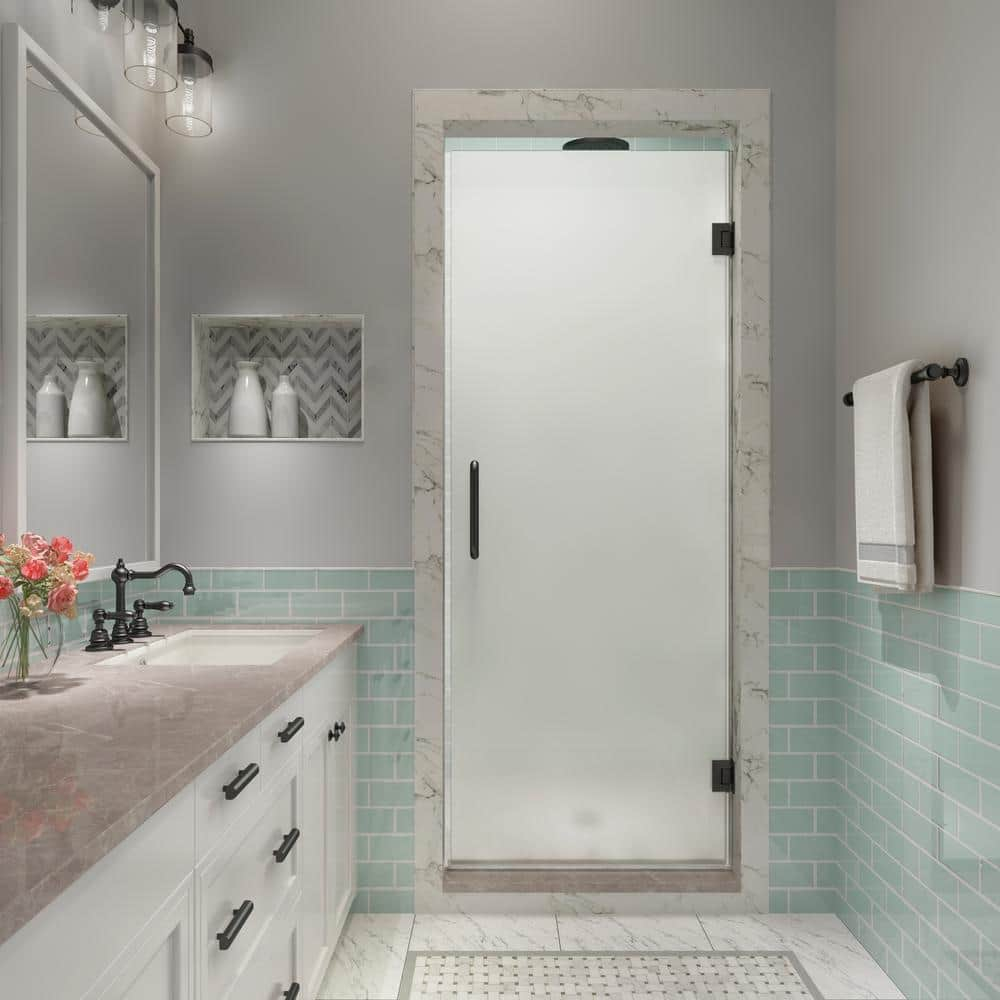 Kinkade XL 32.75"-33.25" W x 80" H Hinged Frameless Shower Door with Ultra-Bright Frosted Glass
