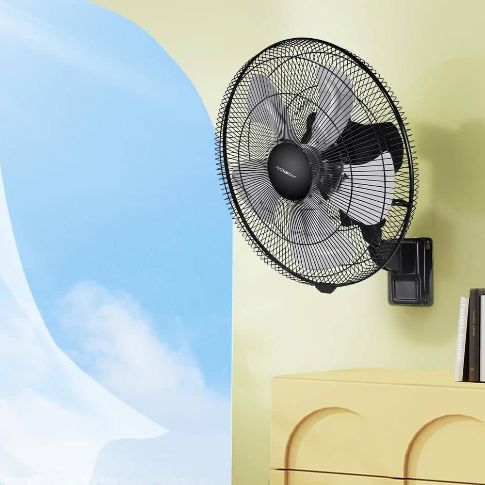 18-inch Black Metal Wall Mounted Fan with 5-Speed Settings