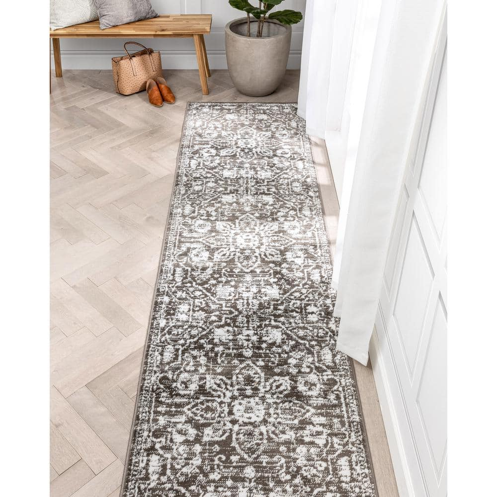 Vintage Bohemian Floral Gray Soft Runner Rug 2'7" x 9'10"