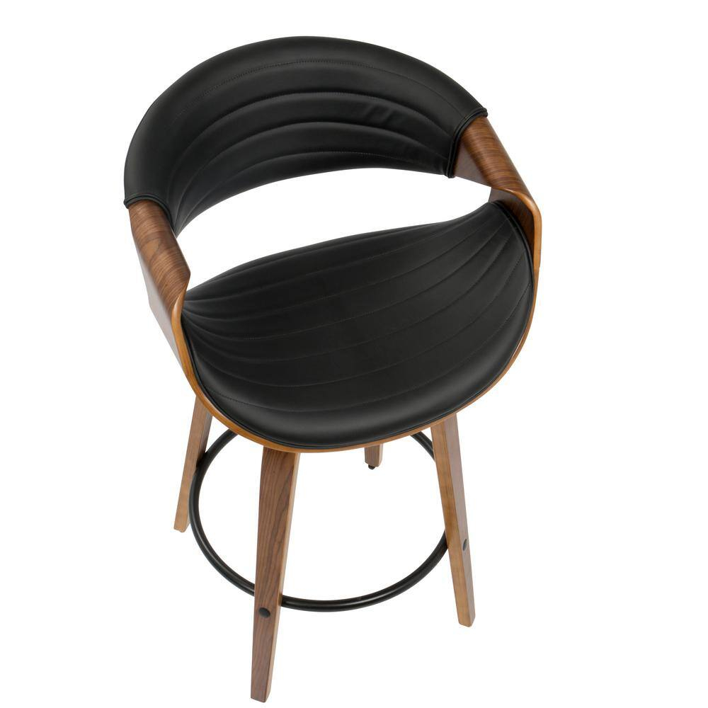 Symphony Mid-Century Modern Counter Stool in Walnut and Black Faux Leather by LumiSource - Set of 2