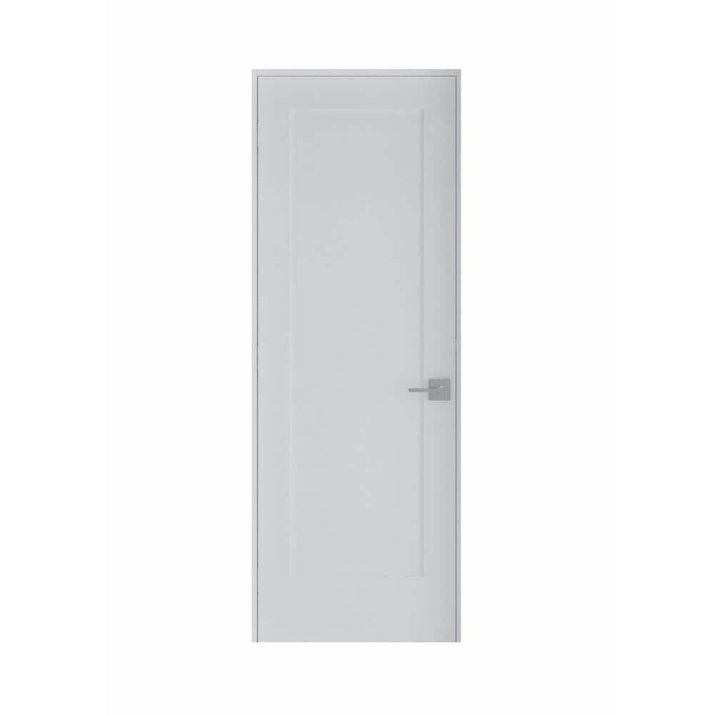30 in. x 80 in. Left-Handed Solid Core White Primed Composite Single Pre-hung Interior Door Black Hinges