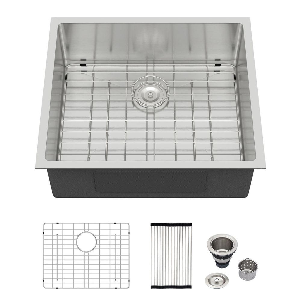 Logmey 25 Inch Drop In Kitchen Sink 25x22 In Handmade Stainless Steel Kitchen Sinks 16 Gauge Topmount Sink Single Bowl Round Corner Sink Bar Sink Prep 25x22x9 Inches
