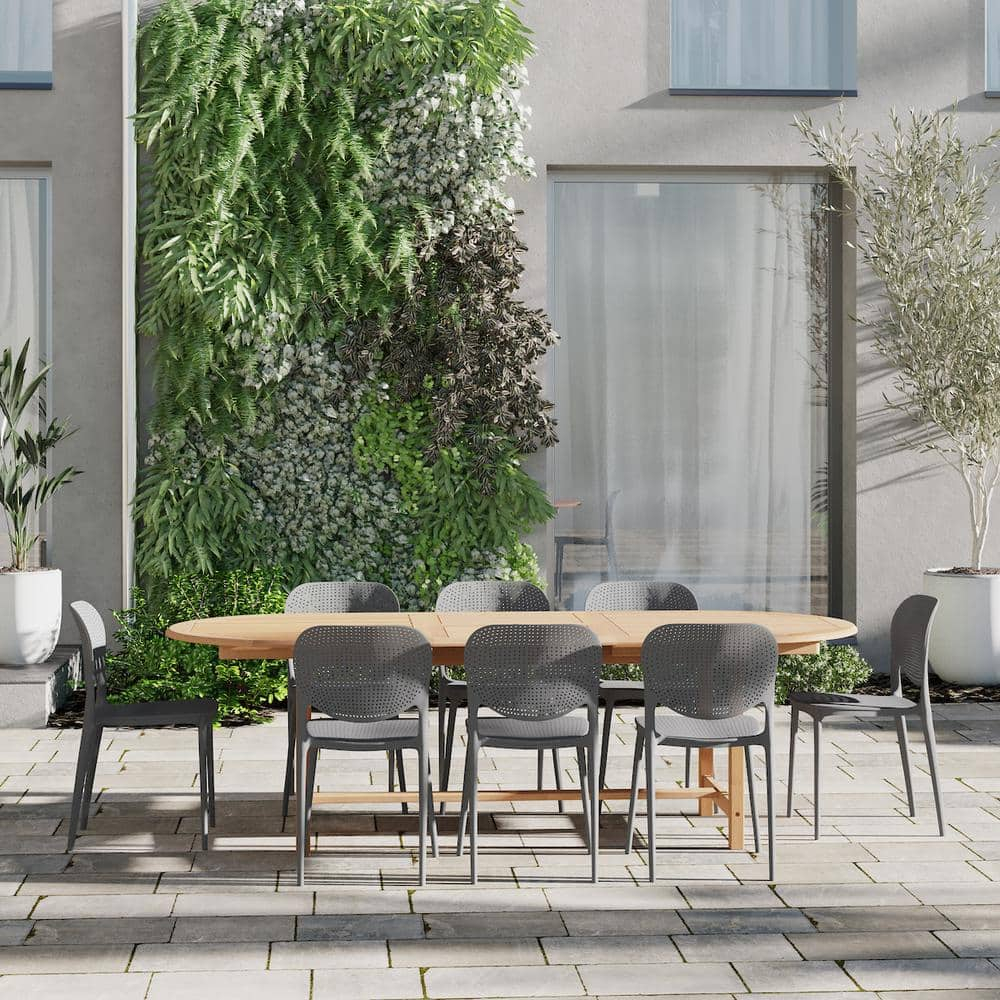 Nassau 9-Piece Teak Rectangular Dining Table Set
