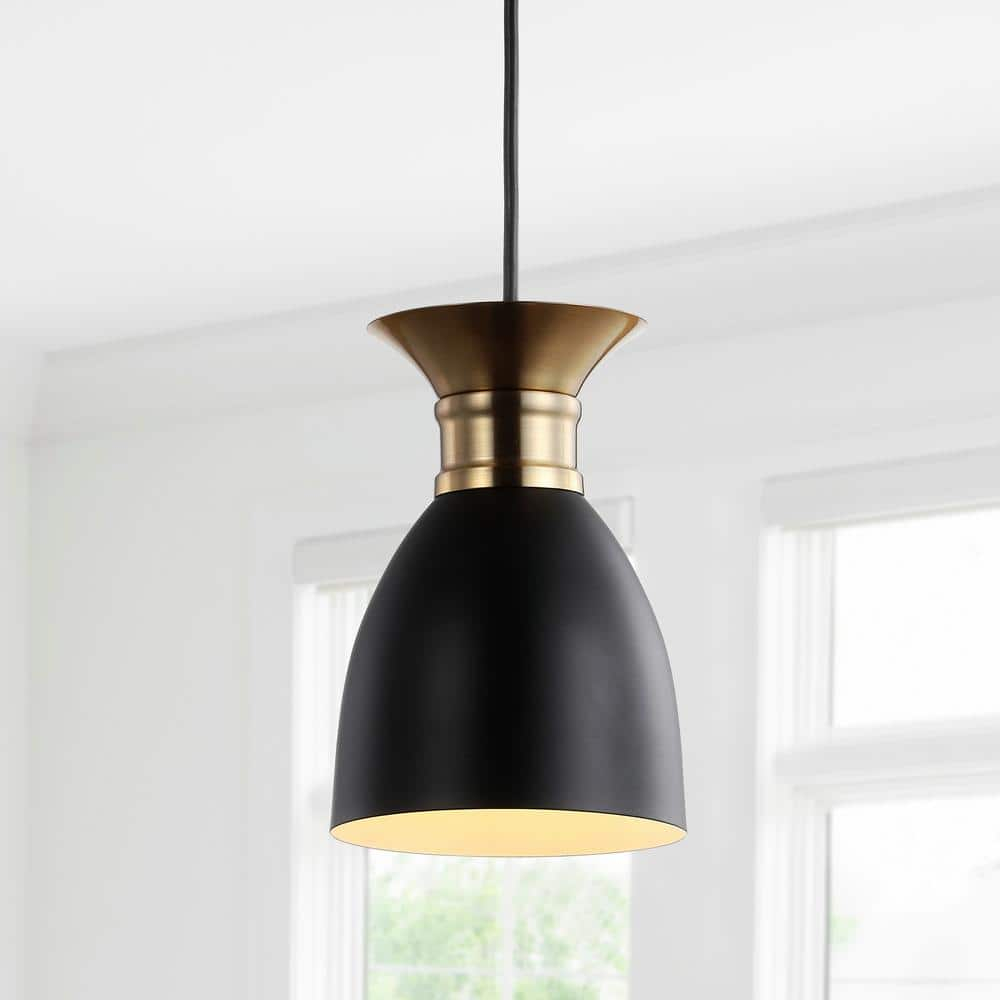 JONATHAN Y JYL6136A Edison 5.75" Metal LED Pendant Contemporary Dimmable Dining Room Living Room Kitchen Foyer Bedroom Hallway,Black/Brass Gold