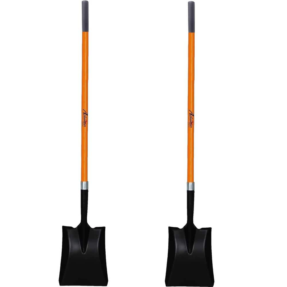 Heavy-Duty Black Metal Square Shovel with Orange Fiberglass Handle, 2-Pack