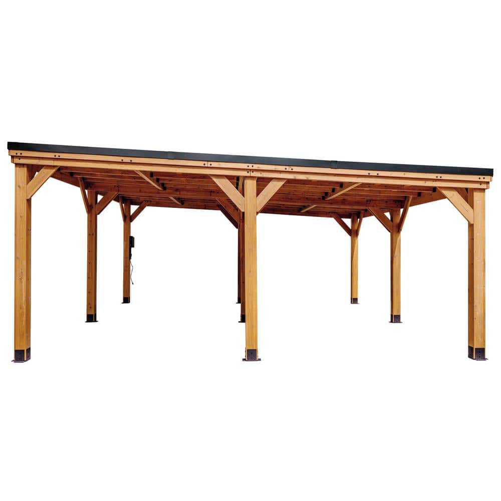 Backyard Discovery Kingsport 20'x 20' Cedar Wood Carport, Galvanized Steel Roof, PowerPort