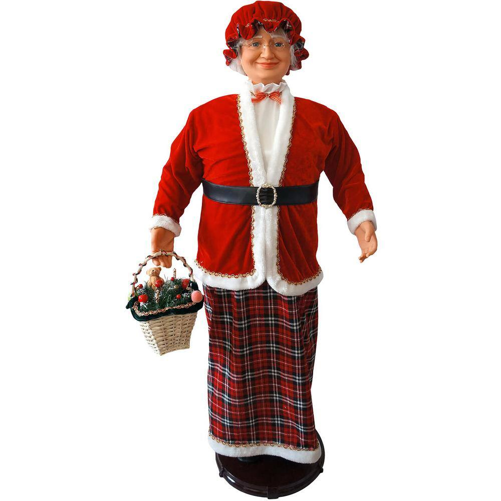 Christmas Time 58-In. Dancing Mrs. Claus with Tartan Skirt and Gift Basket | Animated Indoor Christmas Holiday Home Decor | CT-AMC058M-13RED
