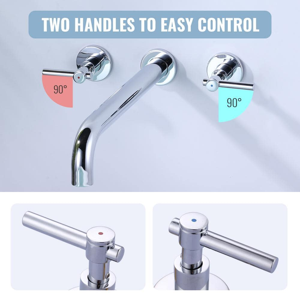 Tub Filler Faucet,High Flow Wall Mounted Bathtub Faucet,Solid Brass Bathroom Tub Faucet Two Handles Bathtub Spout Faucets 12" Long Spout,Chrome