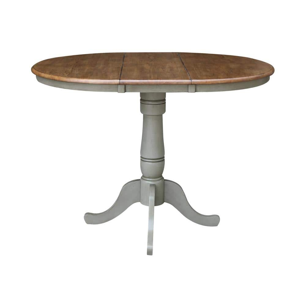 36 in. Round Top Pedestal Counter Height Table with 12 in. Leaf, Hickory & Stone