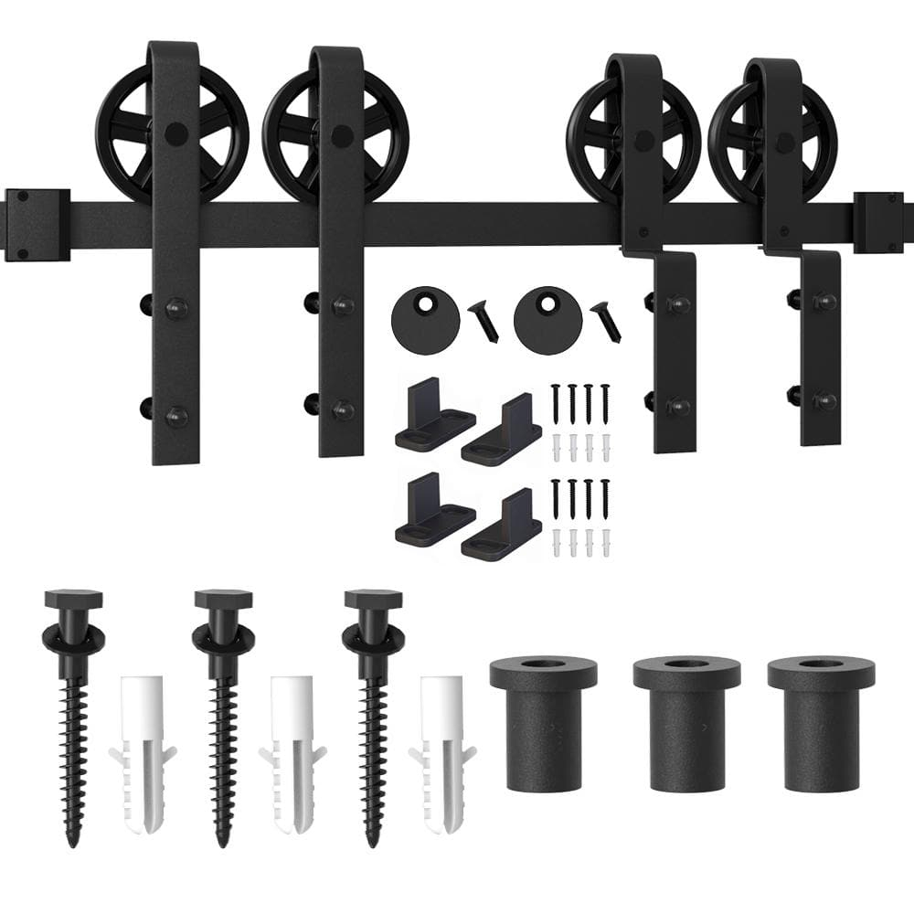 Heavy-Duty Black Steel Single Track Barn Door Hardware Kit
