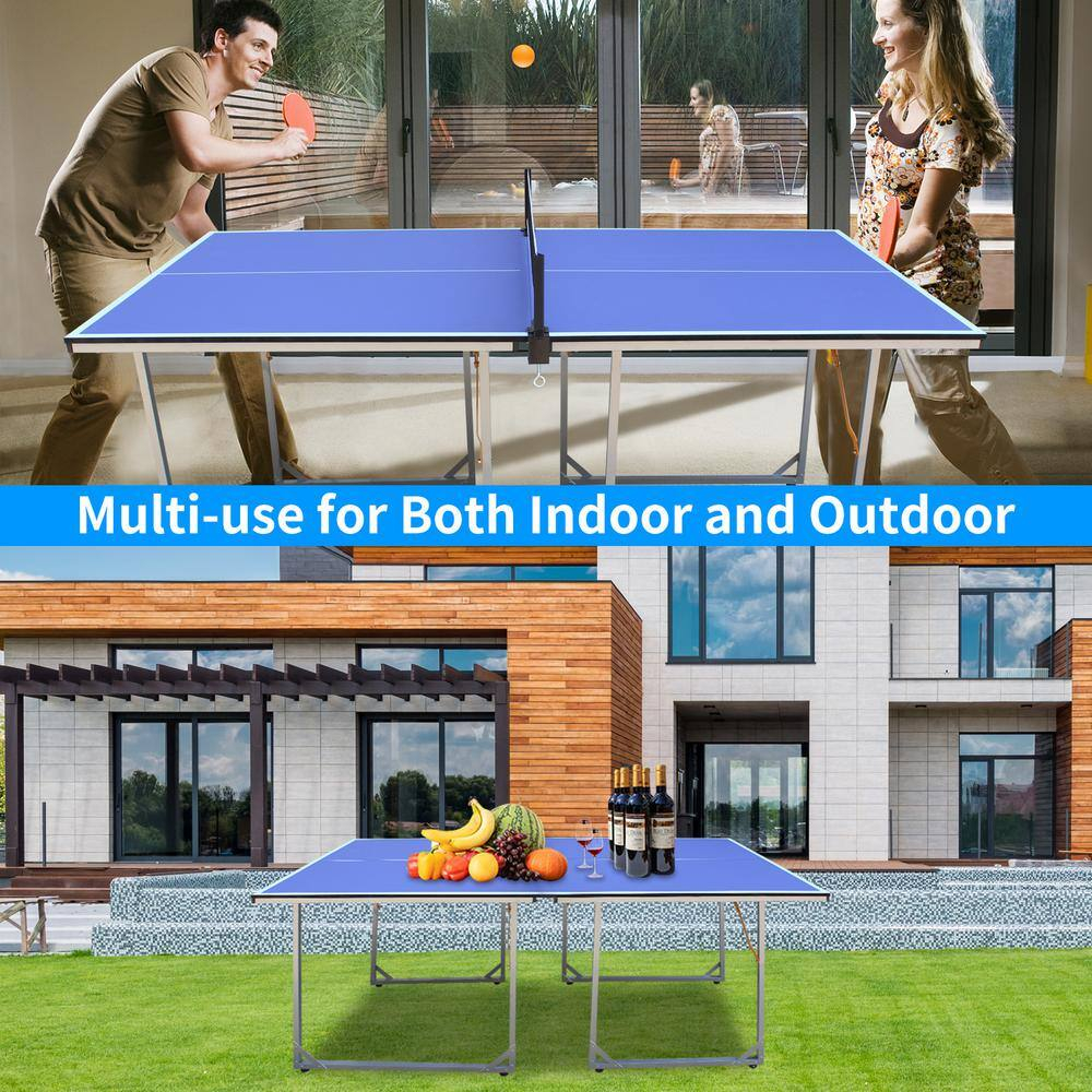 Huloretions 6FT Medium Table Tennis Table,Foldable Portable Table Tennis Table Set For Indoor Outdoor Games With Net,2 Table Tennis Bats And 3 Balls