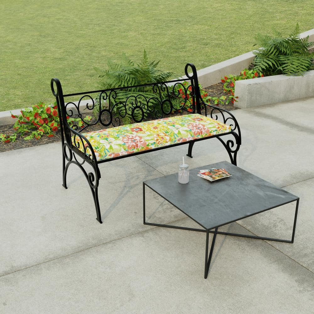 Jordan Manufacturing 48" x 18" Sun River Garden Multicolor Floral Rectangular Outdoor Settee Swing Bench Cushion with Ties