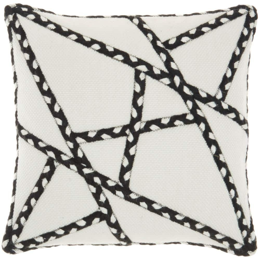 Mina Victory 18x18" Square Fabric Woven Braided Geometric Throw Pillow in Black
