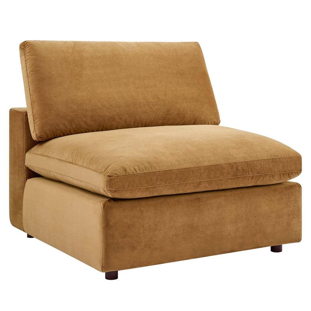 Modway Commix Down Filled Overstuffed Performance Velvet Armless Chair in Cognac