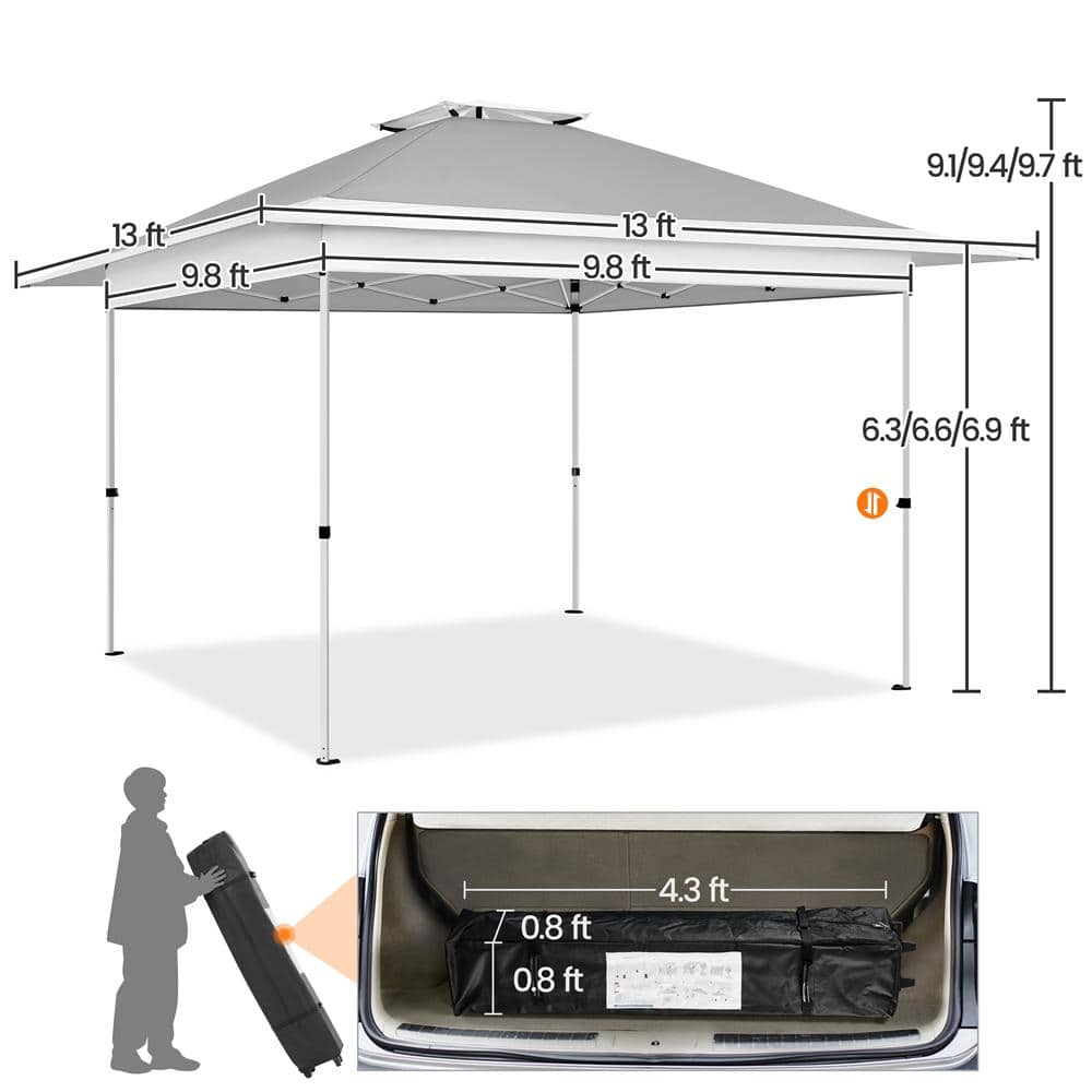 13 ft. × 13 ft. Pop-up Canopy with Rolling Storage Bag Light Gray/White