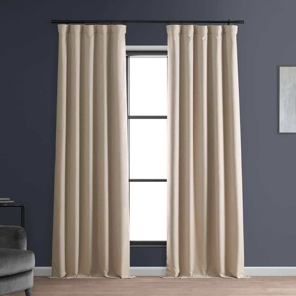 HPD HALF PRICE DRAPES Solid Thermal Insulated Blackout Curtains for Bedroom 84 Inches Long Curtain (1 Panel) Signature Blackout Linen Window Curtains for Living Room, 50W x 84L, Safari Tan