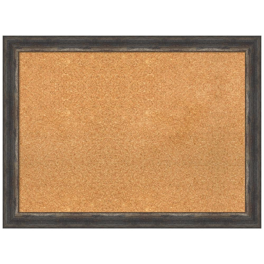 Amanti Art Natural Cork Board Framed Bark Rustic Char Narrow Bulletin Board 31 in. x 23 in.