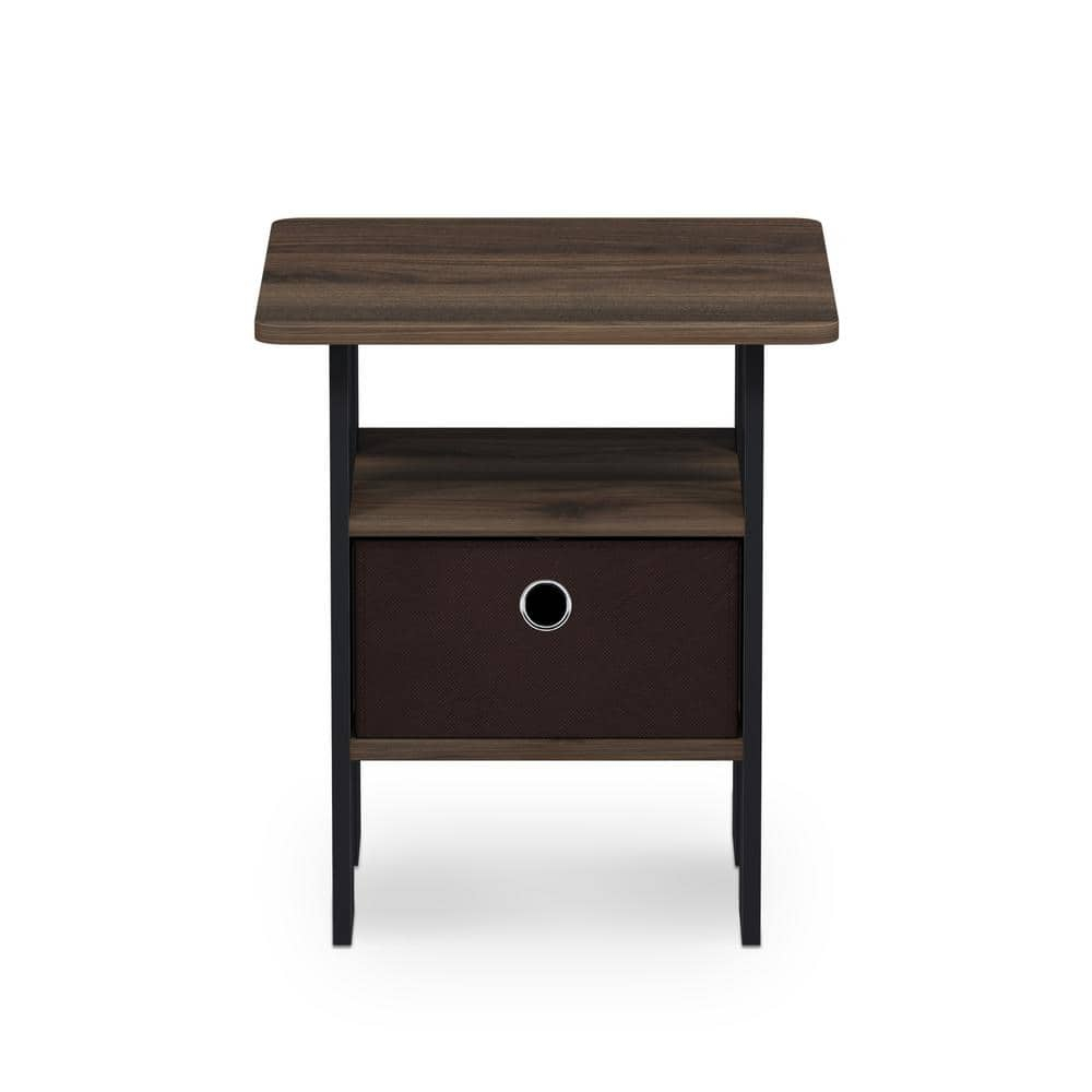 Furinno Andrey End Table Night Stand with Bin Drawer, Columbia Walnut/Dark Brown