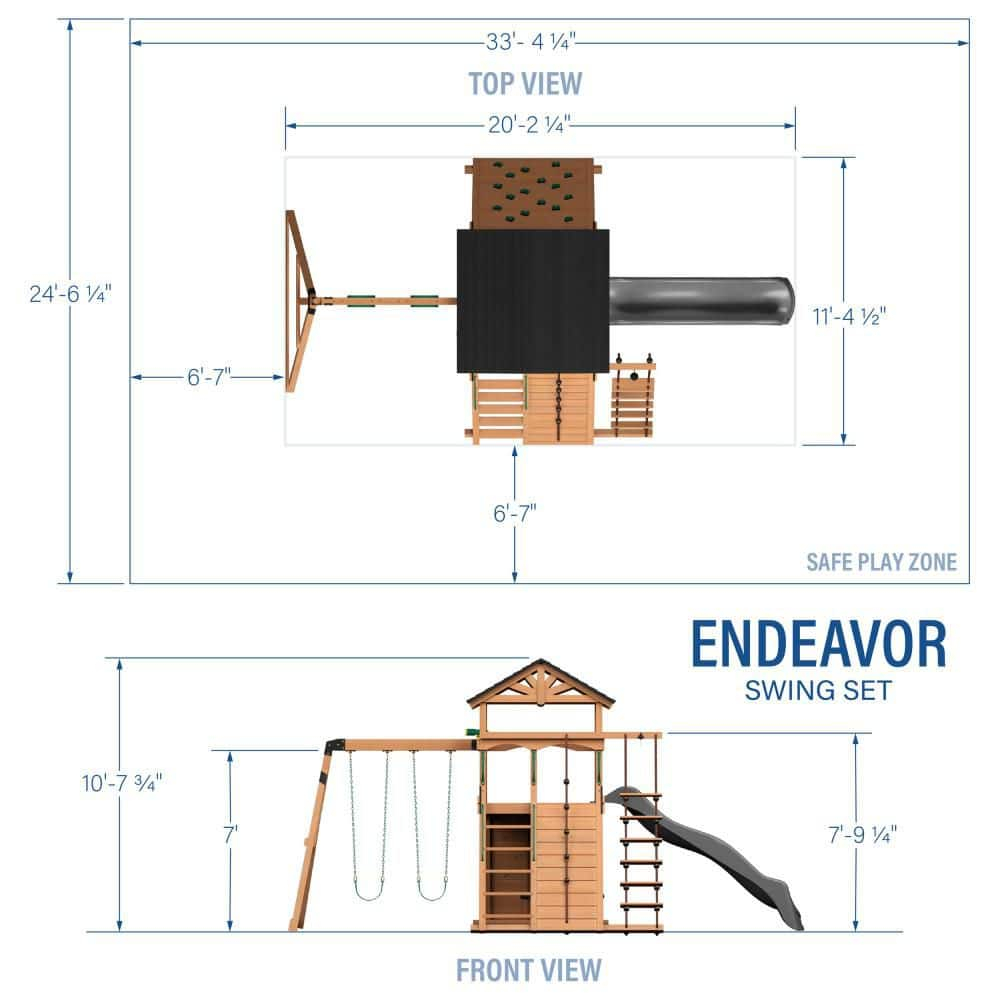 Backyard Discovery Endeavor Cedar Wood Swing Set, Slide, Play Deck, Rock Wall, Rope Ladder