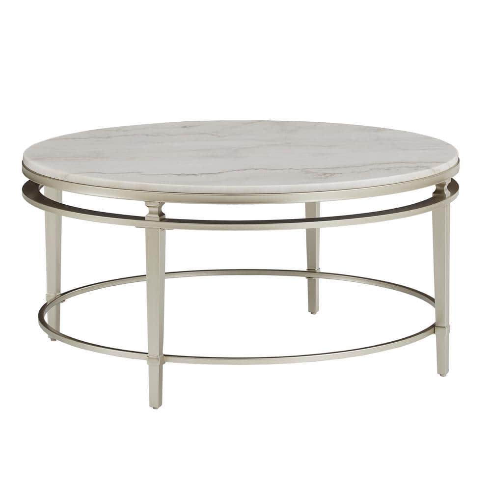 Weston Home Timo Champagne Silver Finish Round Marble Top Coffee Table