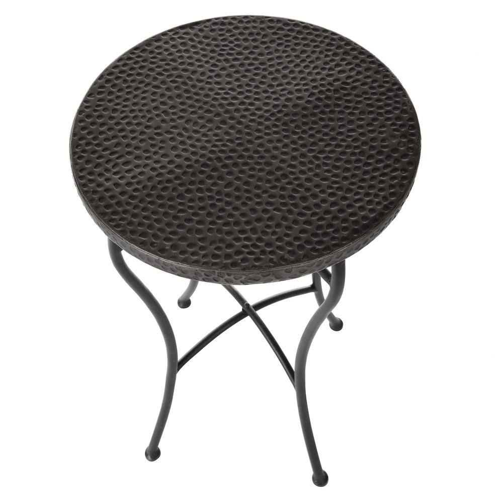 Round Hammered Copper Accent Table - Oil-Rubbed Bronze Powder Coat Finish Legs