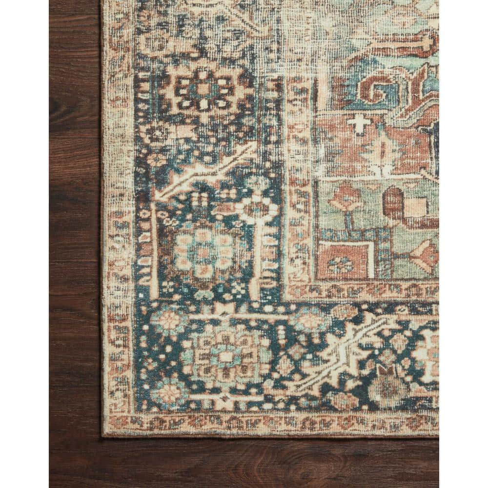 Margot Blue and Terracotta Oriental Synthetic Runner Rug