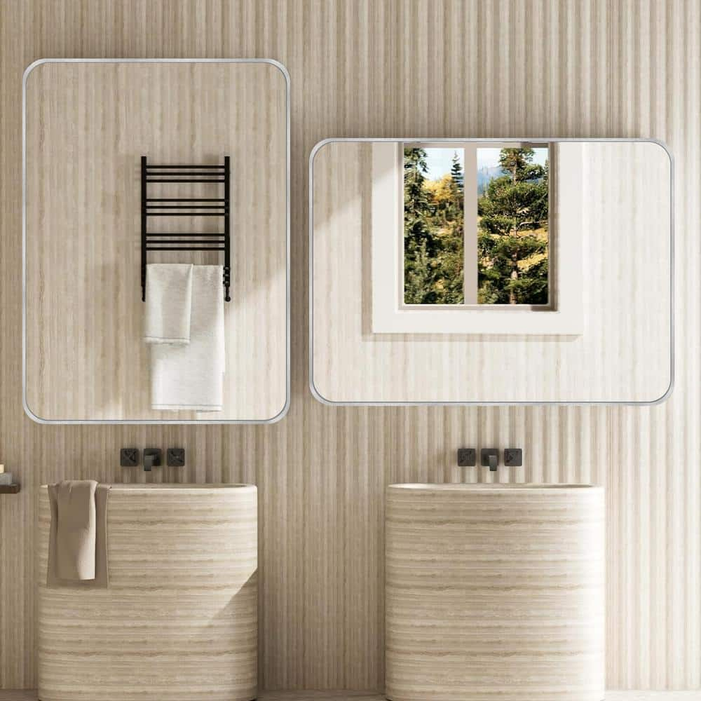 30 in. W x 48 in. H Silver Vanity Rectangle Wall Mirror Aluminum Alloy Frame Bathroom Mirror