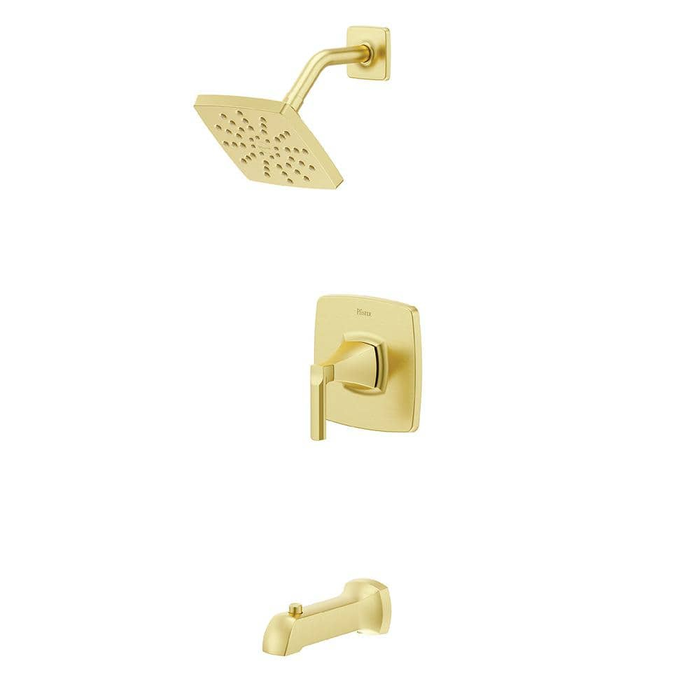 Vaneri Brushed Gold Square Wall Mounted Bathtub and Shower Faucet