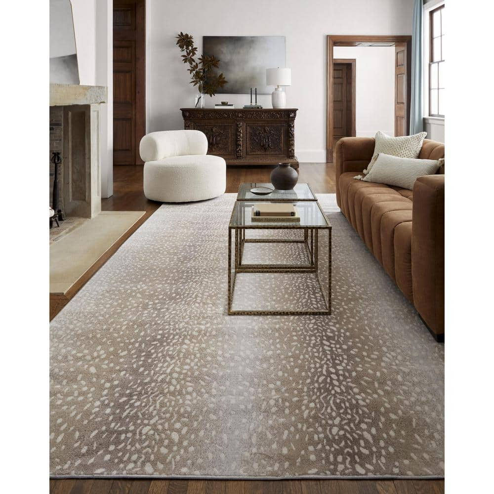 Camel and Light Gray Synthetic Antelope Print Area Rug, 5'3" x 7'1"