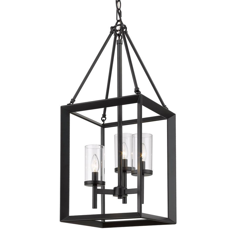 Golden Lighting Smyth 3-Light Pendant in Matte Black with Clear Glass