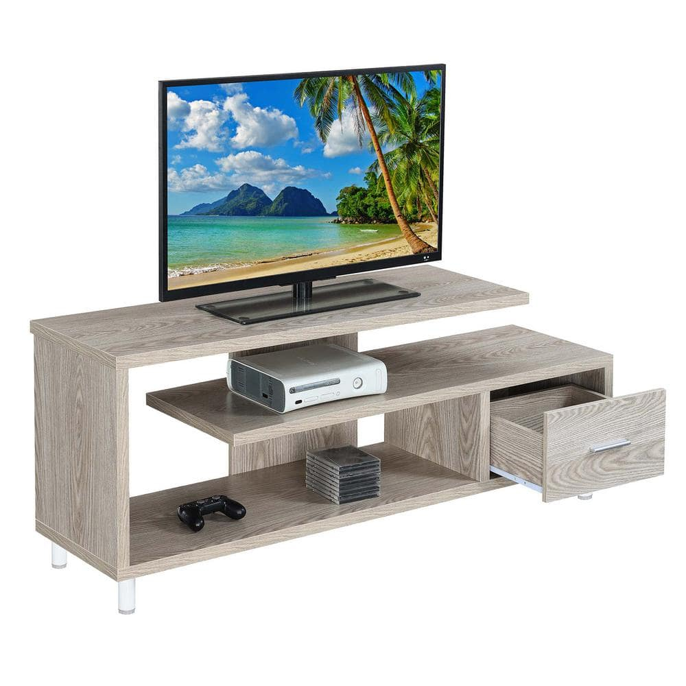 Convenience Concepts Seal II 1 Drawer 65 inch TV Stand with Shelves, Ice White