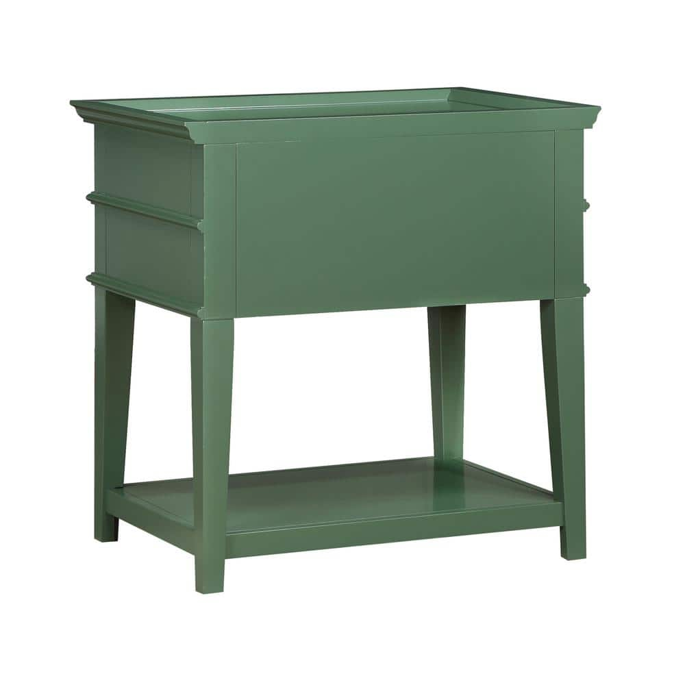 Comfort Pointe Clara Vintage Green Wood 2-Drawer Tray Top Nightstand