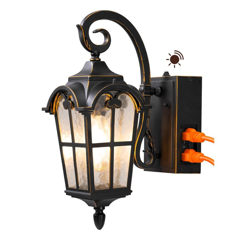 EDISHINE Dusk to Dawn Outdoor Wall Lights, Porch Light Fixture with GFCI Outlet, Exterior Wall Lantern with E26 Socket, Waterproof Outside Wall Sconce Wall Mount Lamp for Front Door, Patio, Garage