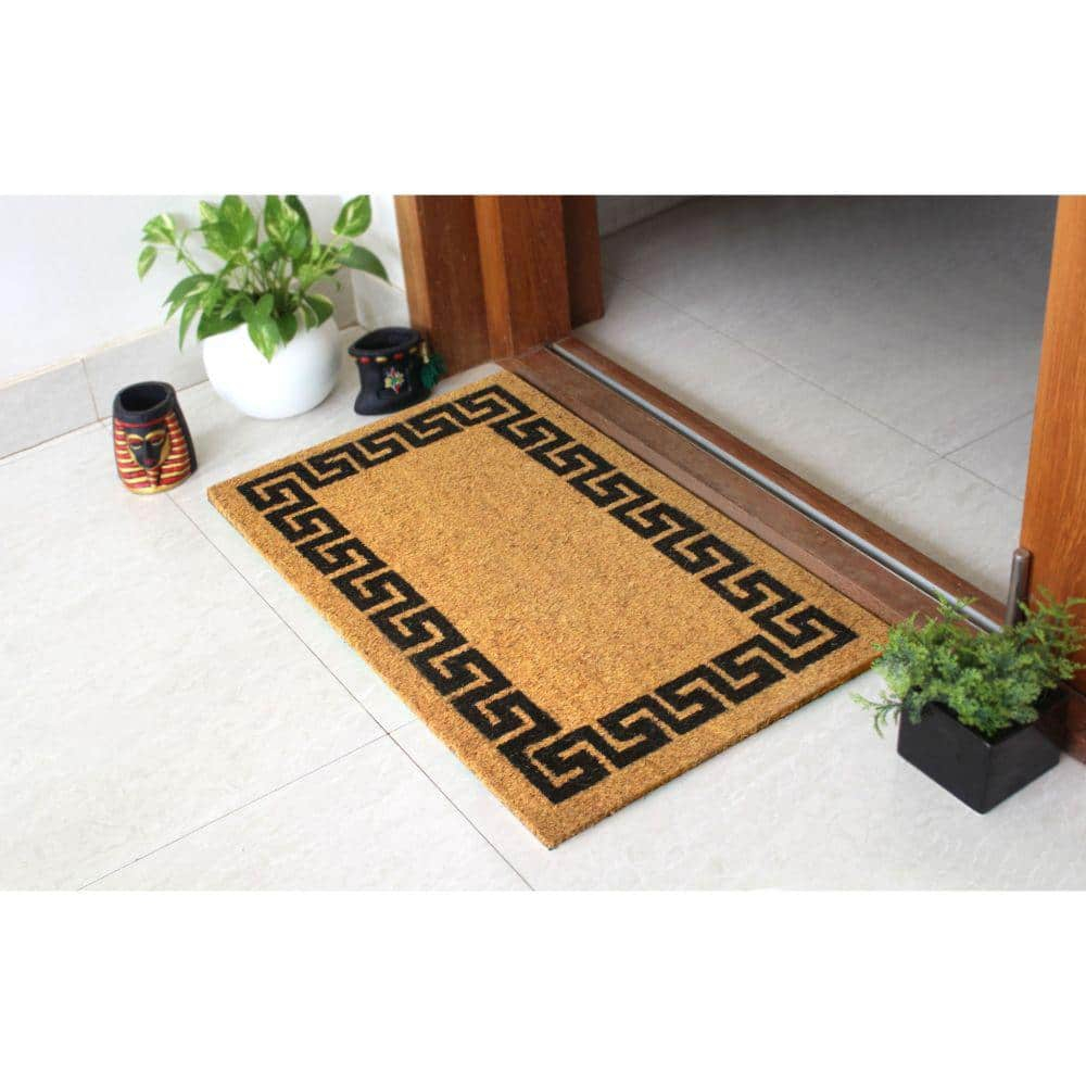 Rugsmith Black Machine Tufted Greekey Bordered Doormat, 18" x 30"